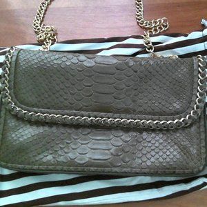 Henri Bendel Green Shoulder Bag/Crossbody Bag with Python Embossing and Chain